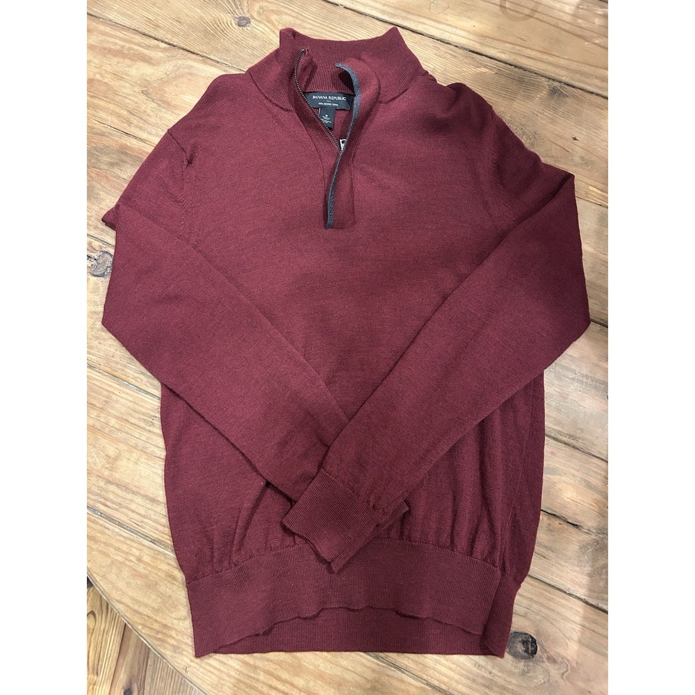 Banana Republic Merino Wool Quarter Zip Pullover Sweater Burgundy Mens Small
